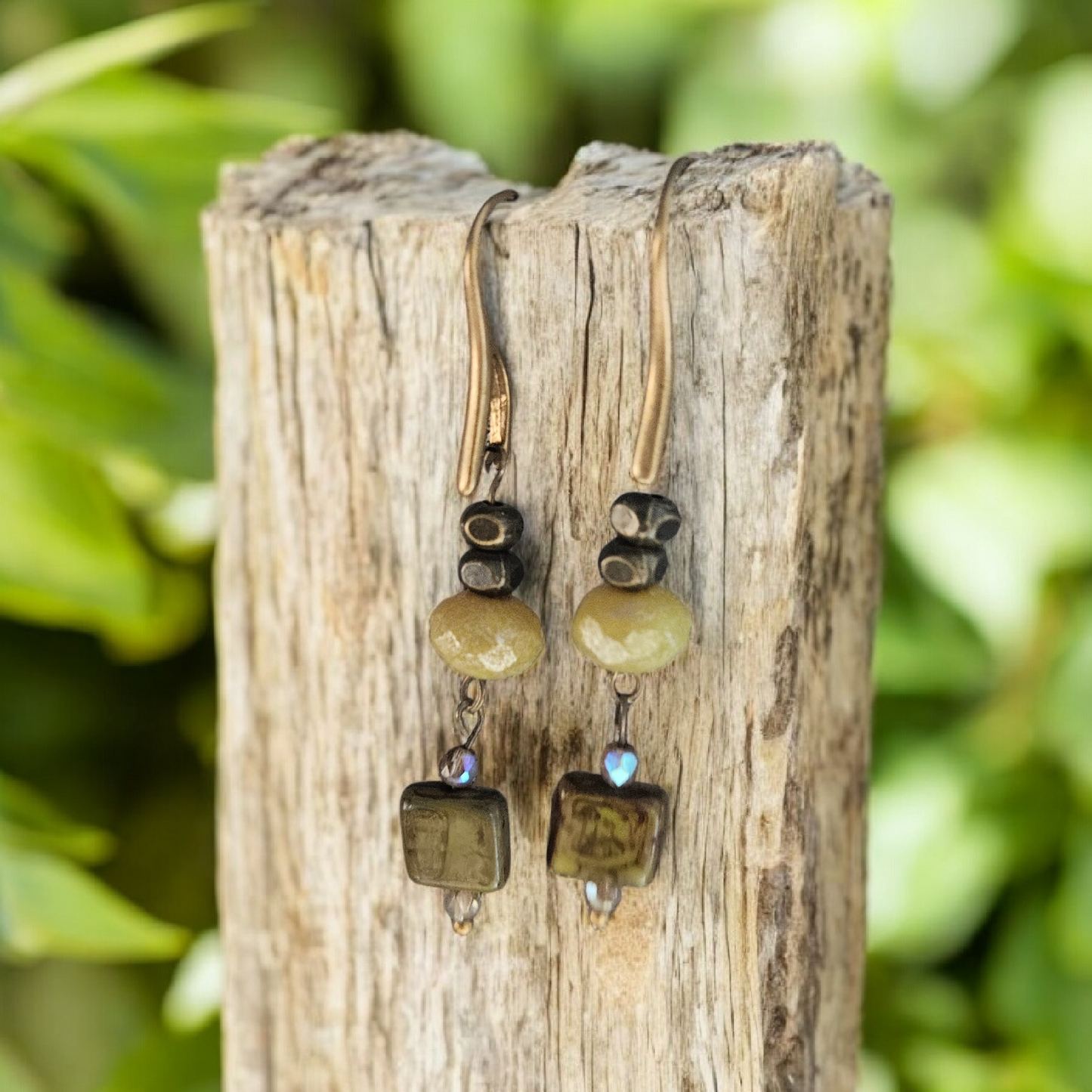 Czech Glass and Bronze Earrings