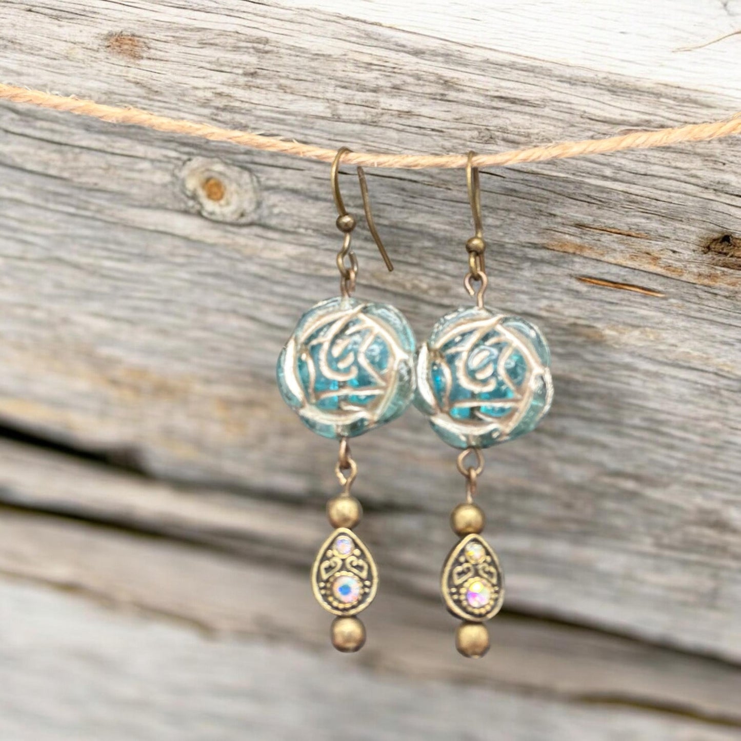 Rose Coin Czech Glass Earrings