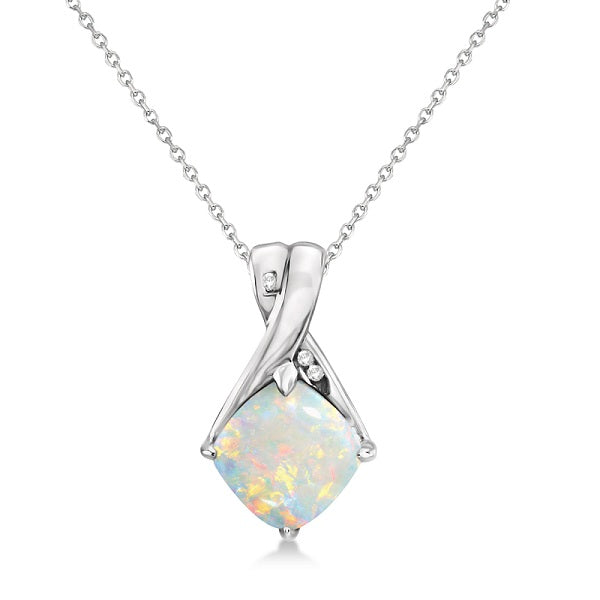 z 1.36ct Opal Pendant w/ Diamond Accents - 14k White Gold (chain not included)