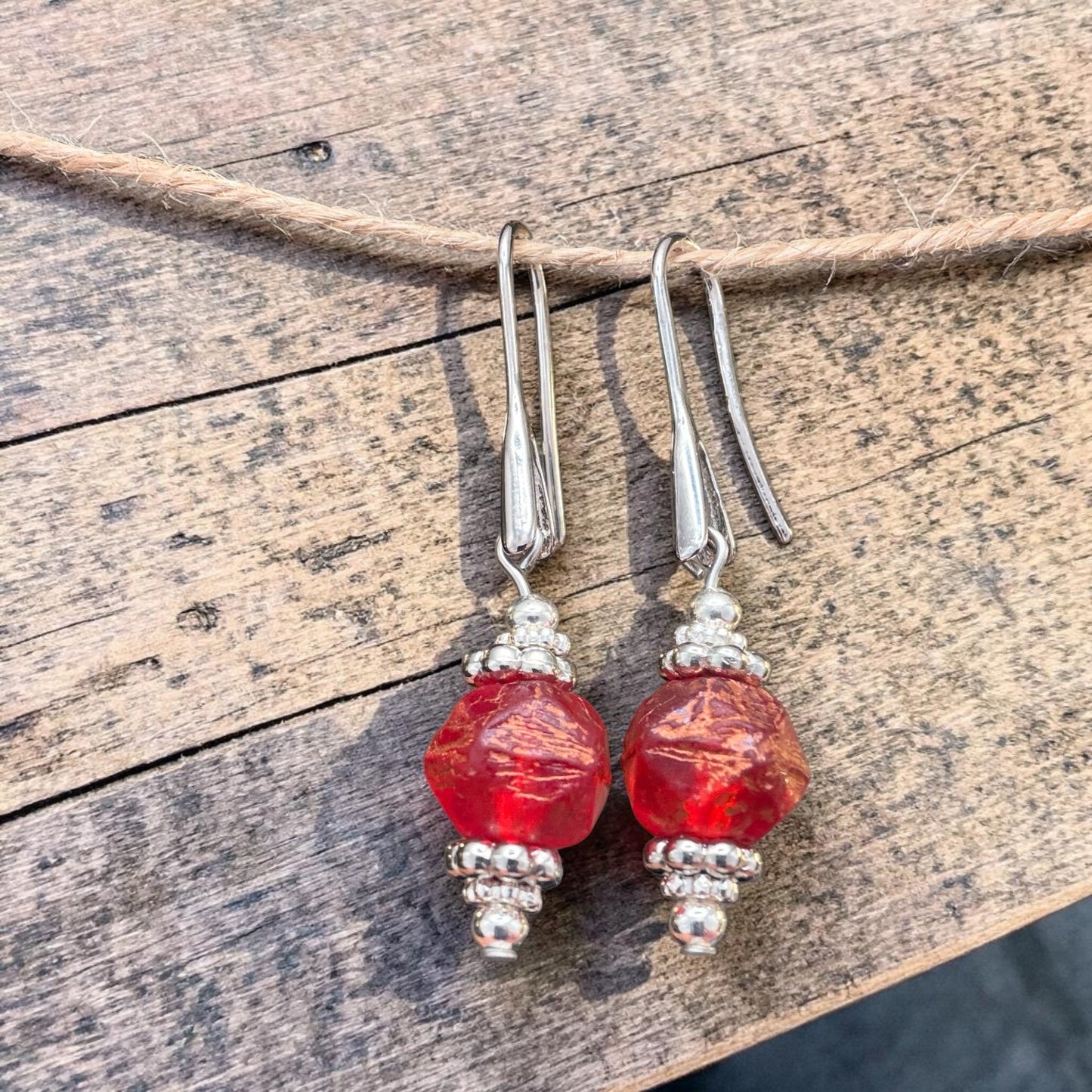 Red Czech Glass Earrings