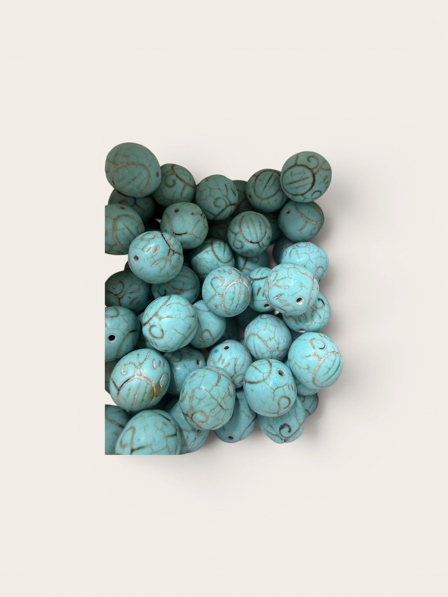 Synthetic Turquoise with Gold Etching - 14 mm - Strand of 25