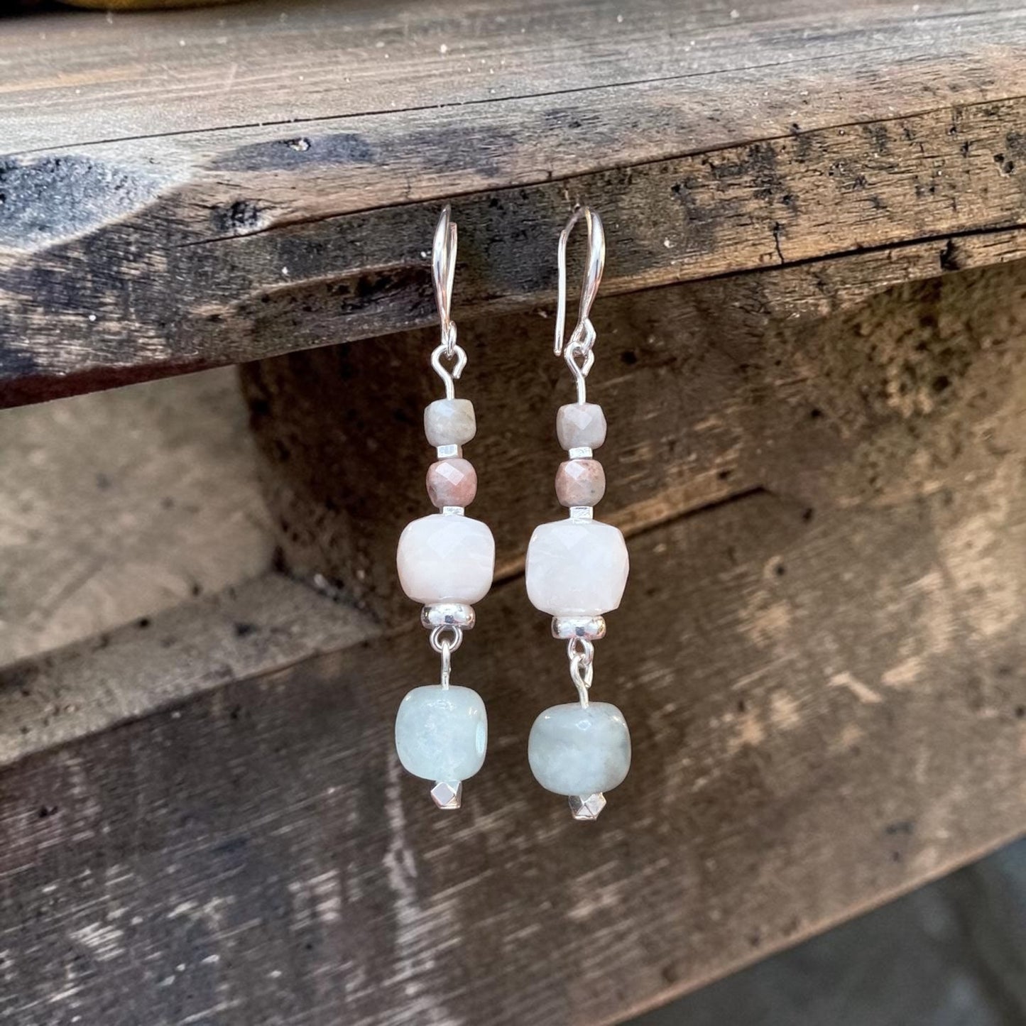 Aquamarine & Moonstone Drop Earrings