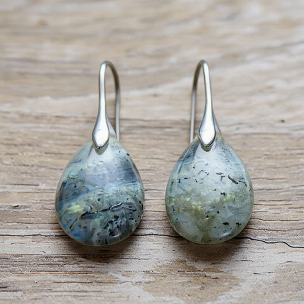 Natural Labradorite, Teardrop Earrings, Platinum