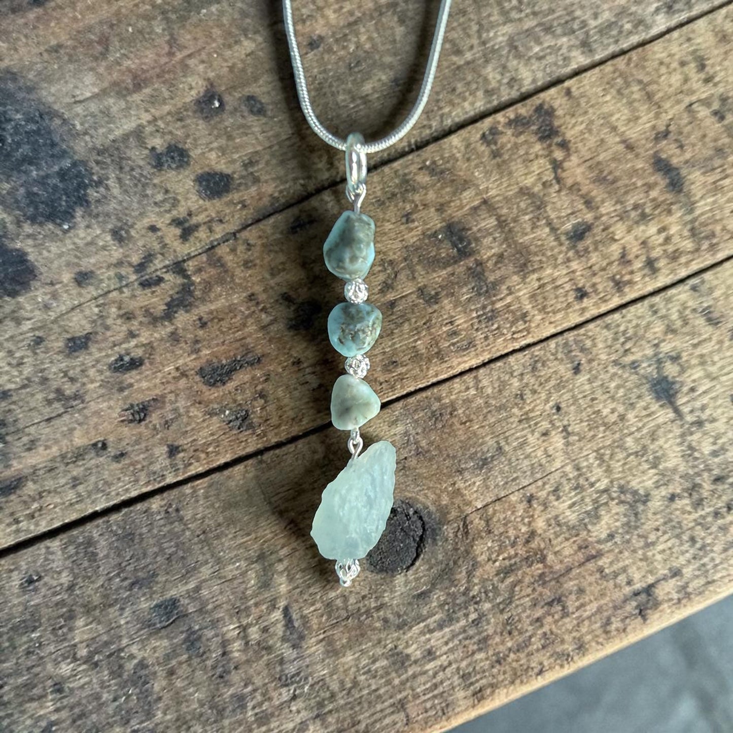 Aquamarine Raw Stone w/ Larimar and Sterling Accents Necklace