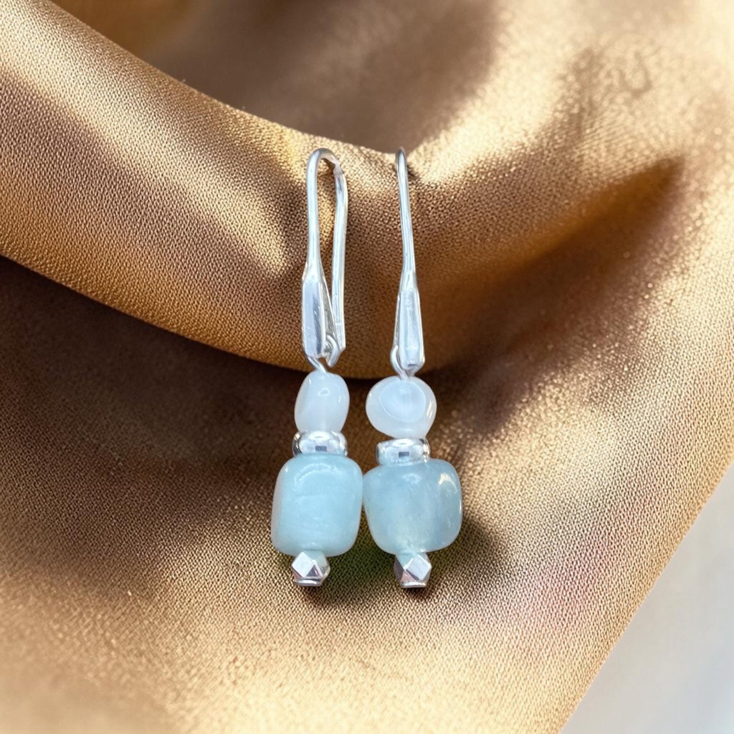 Aquamarine Earrings with Moonstone Nuggets