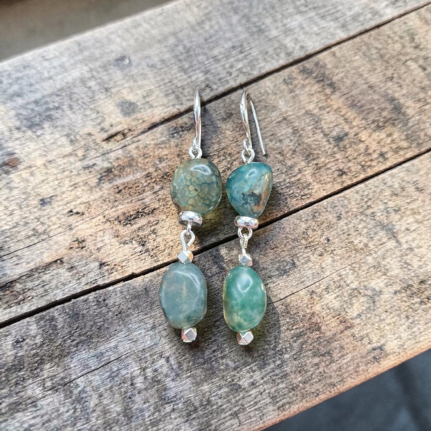 Agate and Dragon Vein Agate Nugget Earrings