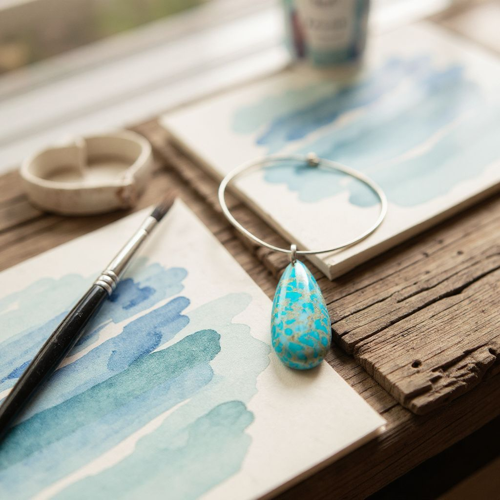 Impression Jasper Arctic Blue Teardrop Pendant Necklace or Earring