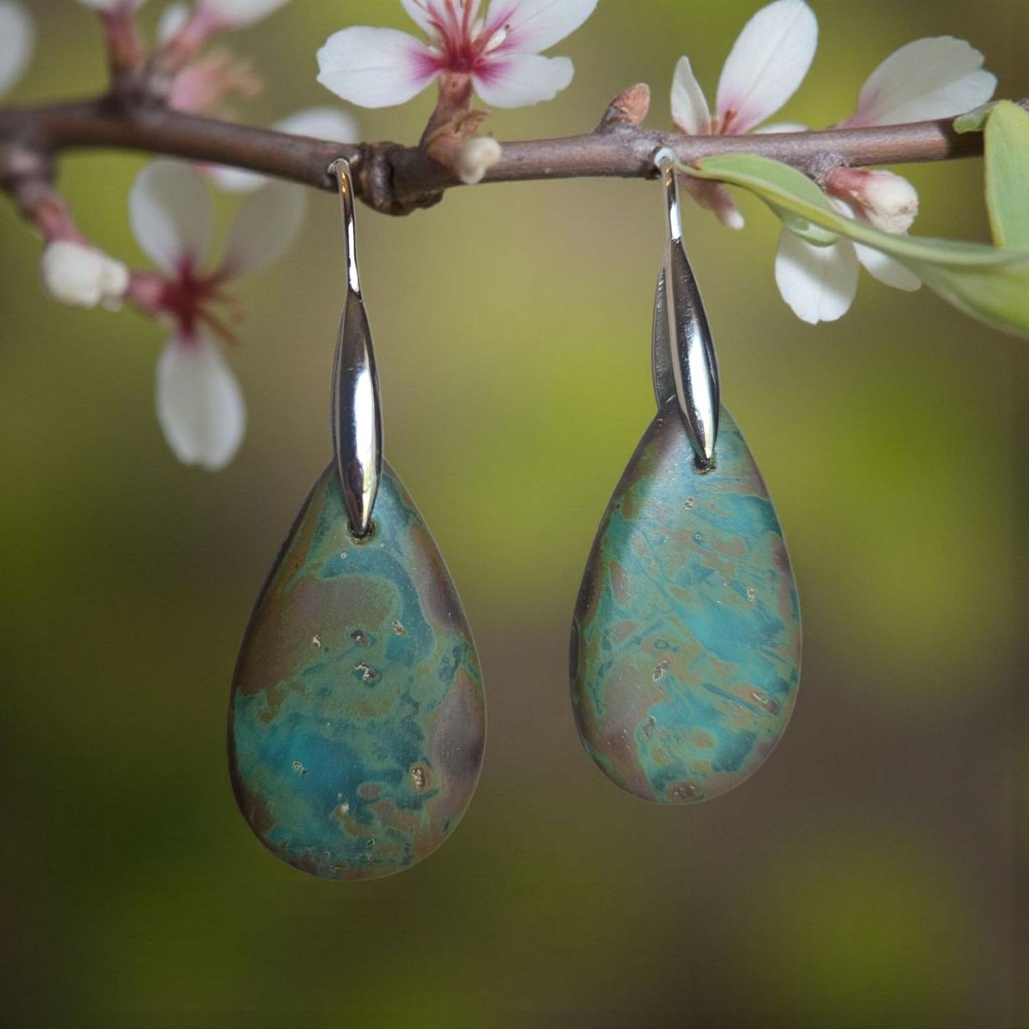 Czech Glass Aquamarine Rembrandt Matte Finish Sterling Earrings