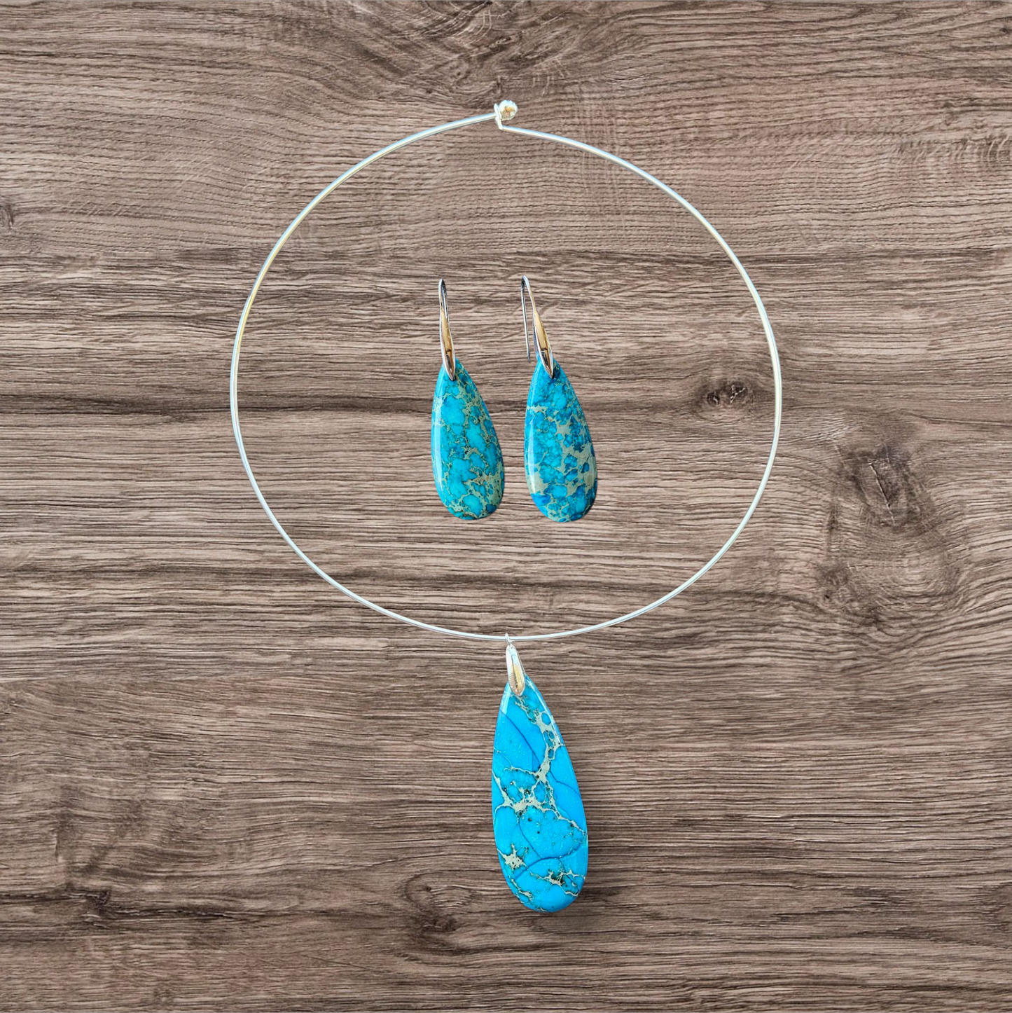Impression Jasper Turquoise Teardrop Pendant &/or Earrings