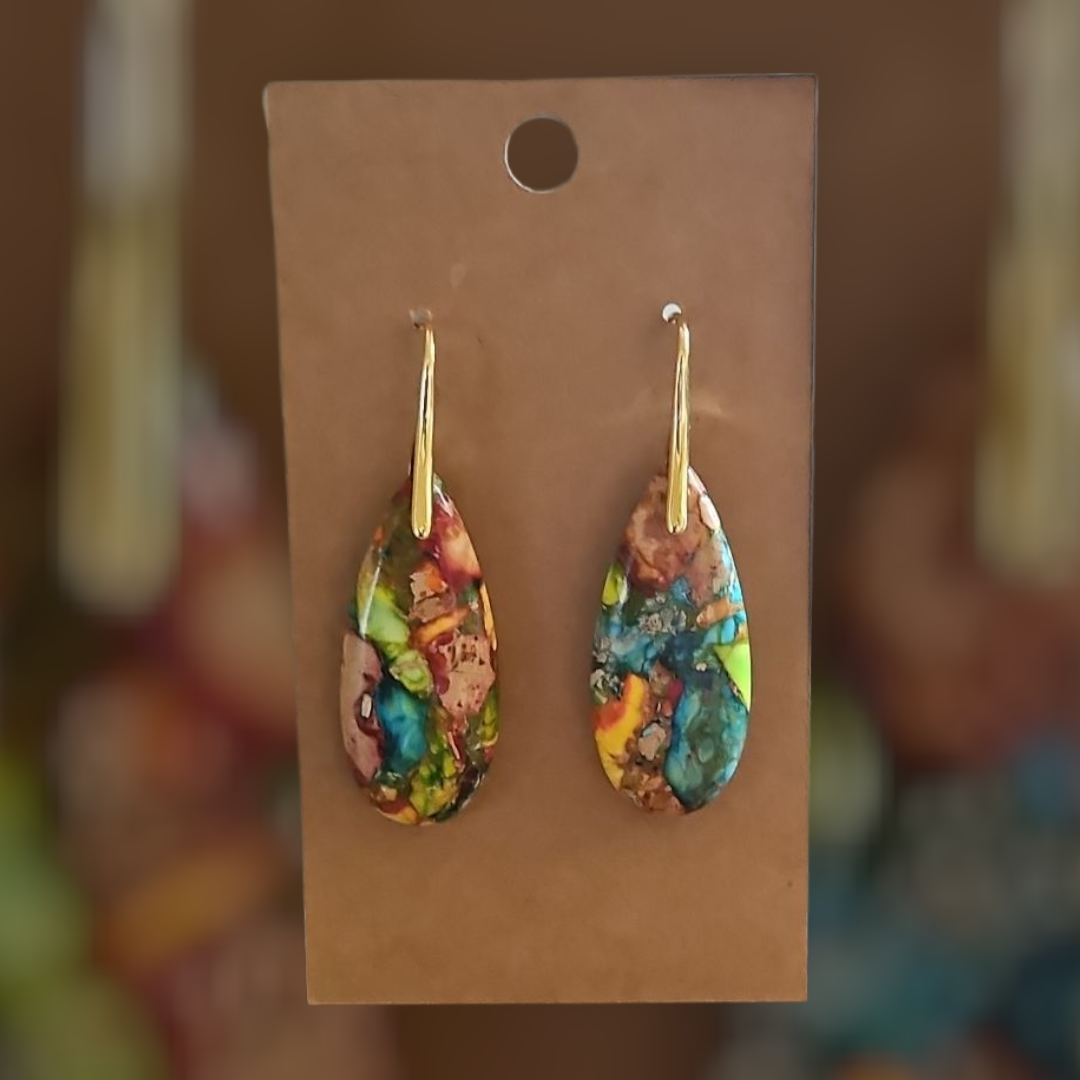 Jasper Multi Color Teardrop Earrings - Silver or Gold hooks