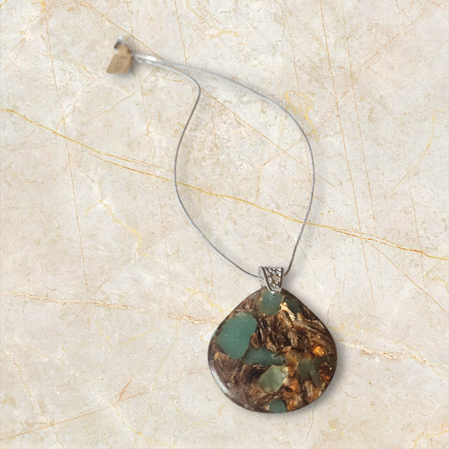 Natural Bronzite and Aqua Terra Jasper Pendant Necklace