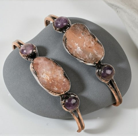 Natural Rose Quartz & Amethyst Cuff Bracelet