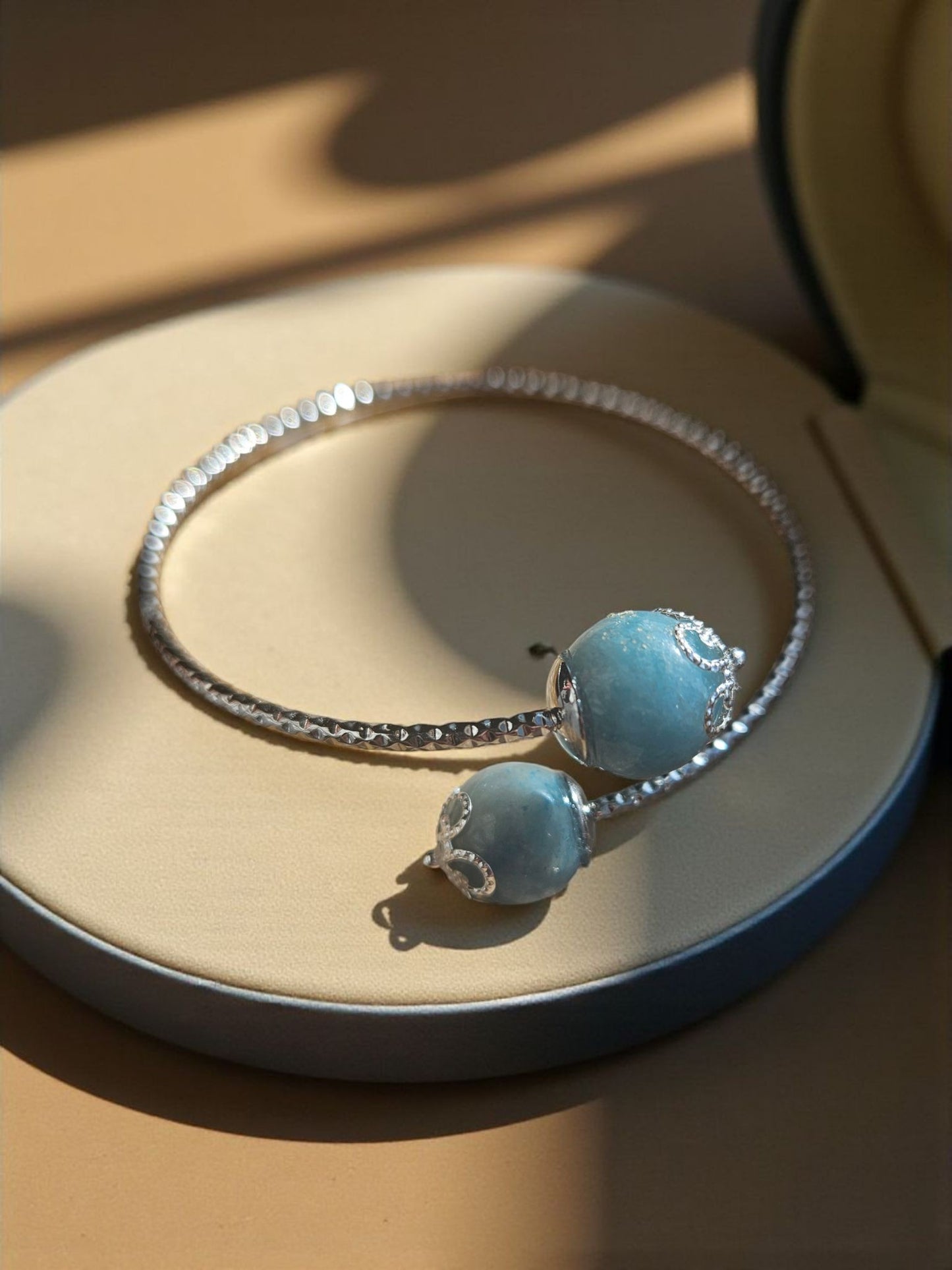 Trolleite Natural Stone Open Cuff Platinum Plated Bracelet