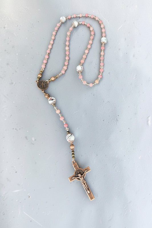 Hand painted Porcelain & Rhodochrosite Rosary