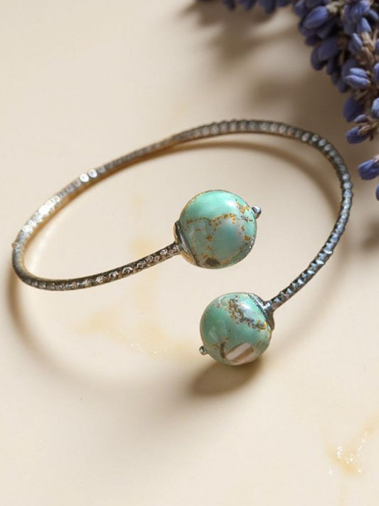 Turquoise Color Manmade Stone - Platinum Plated Bracelet