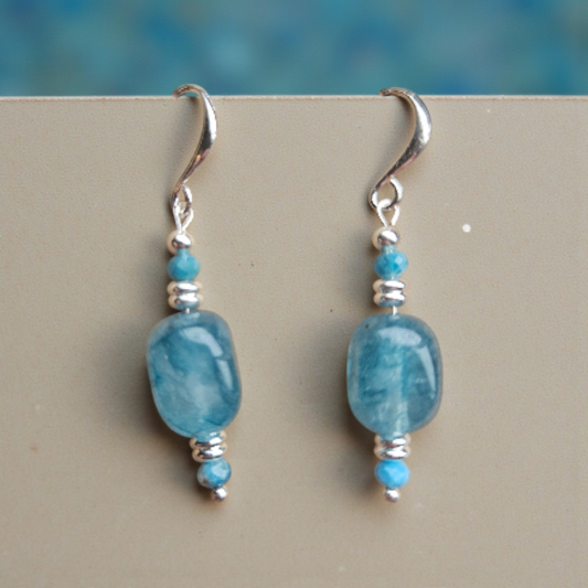 Apatite, Czech Glass and Sterling Earrings