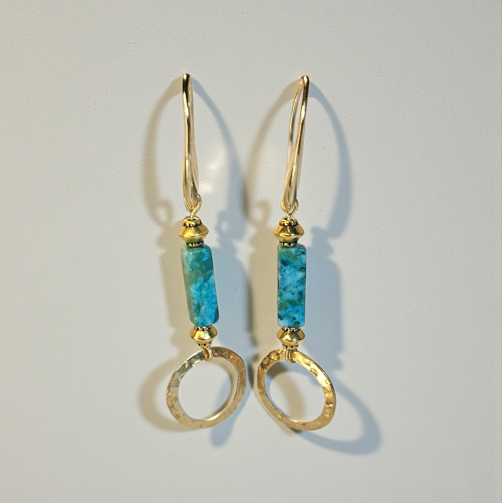 Jasper Turquoise color dangle with 18k Gold Plated Hooks