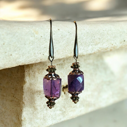 Amethyst Czech Glass with Bronze