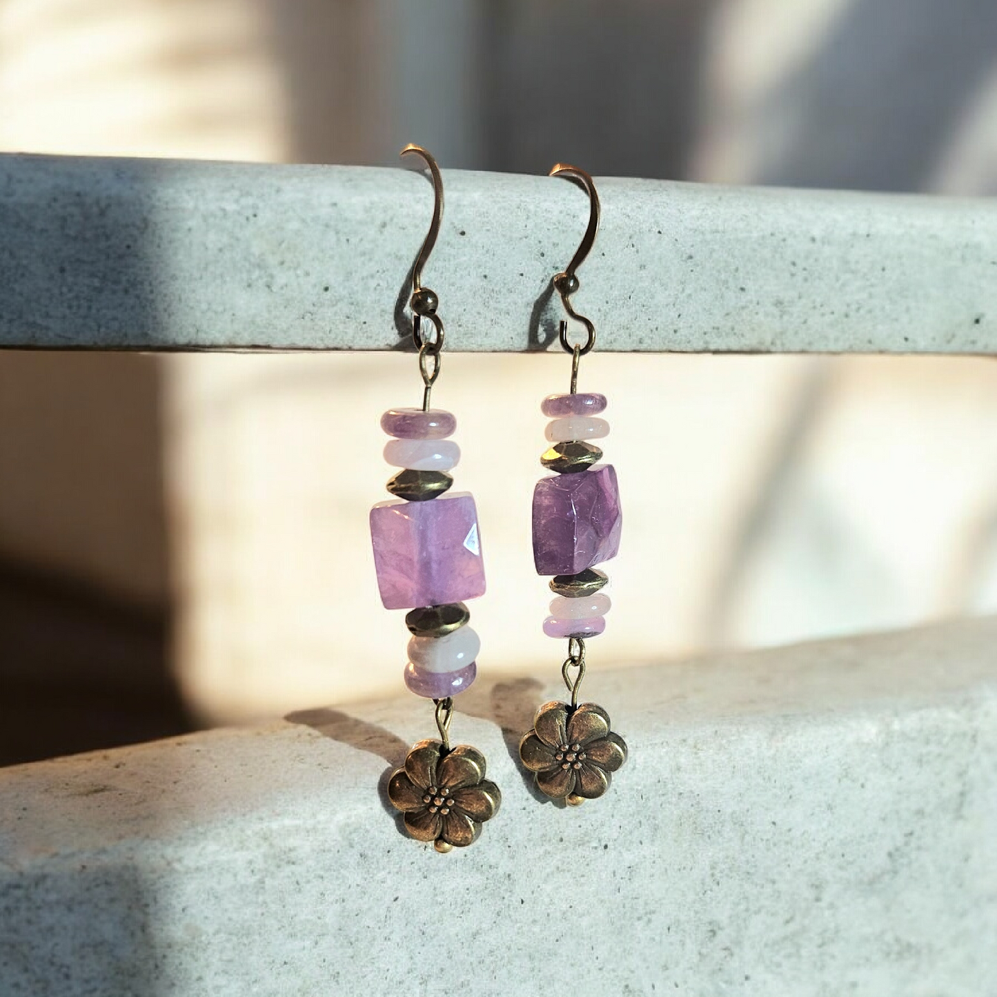 Amethyst Dangles with Bronze