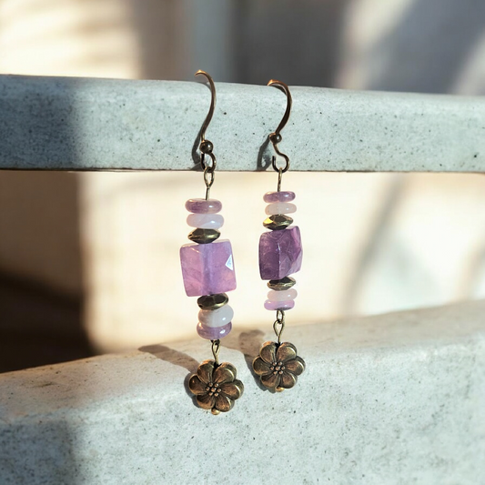 Amethyst Dangles with Bronze