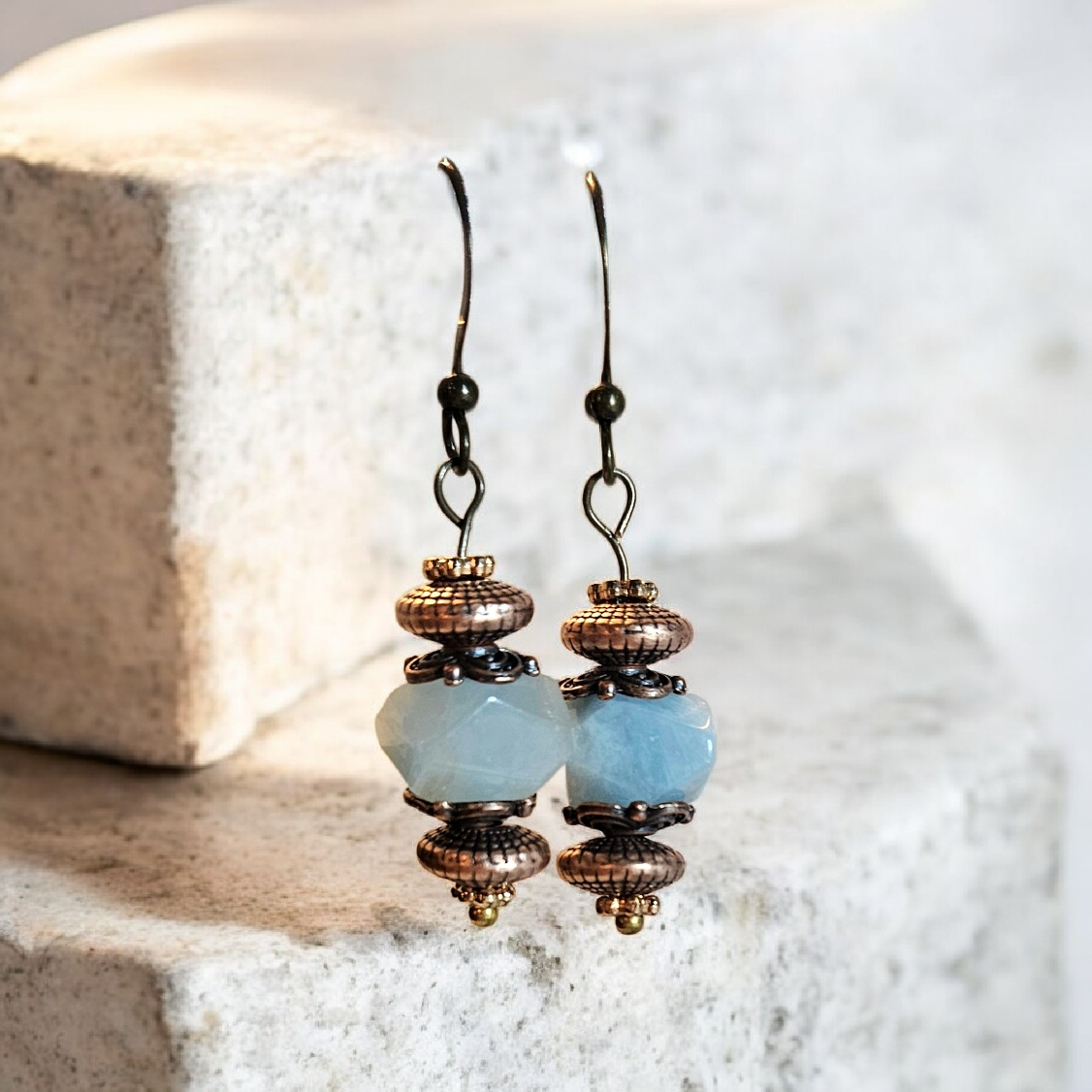 Aquamarine Natural Stone with Bronze
