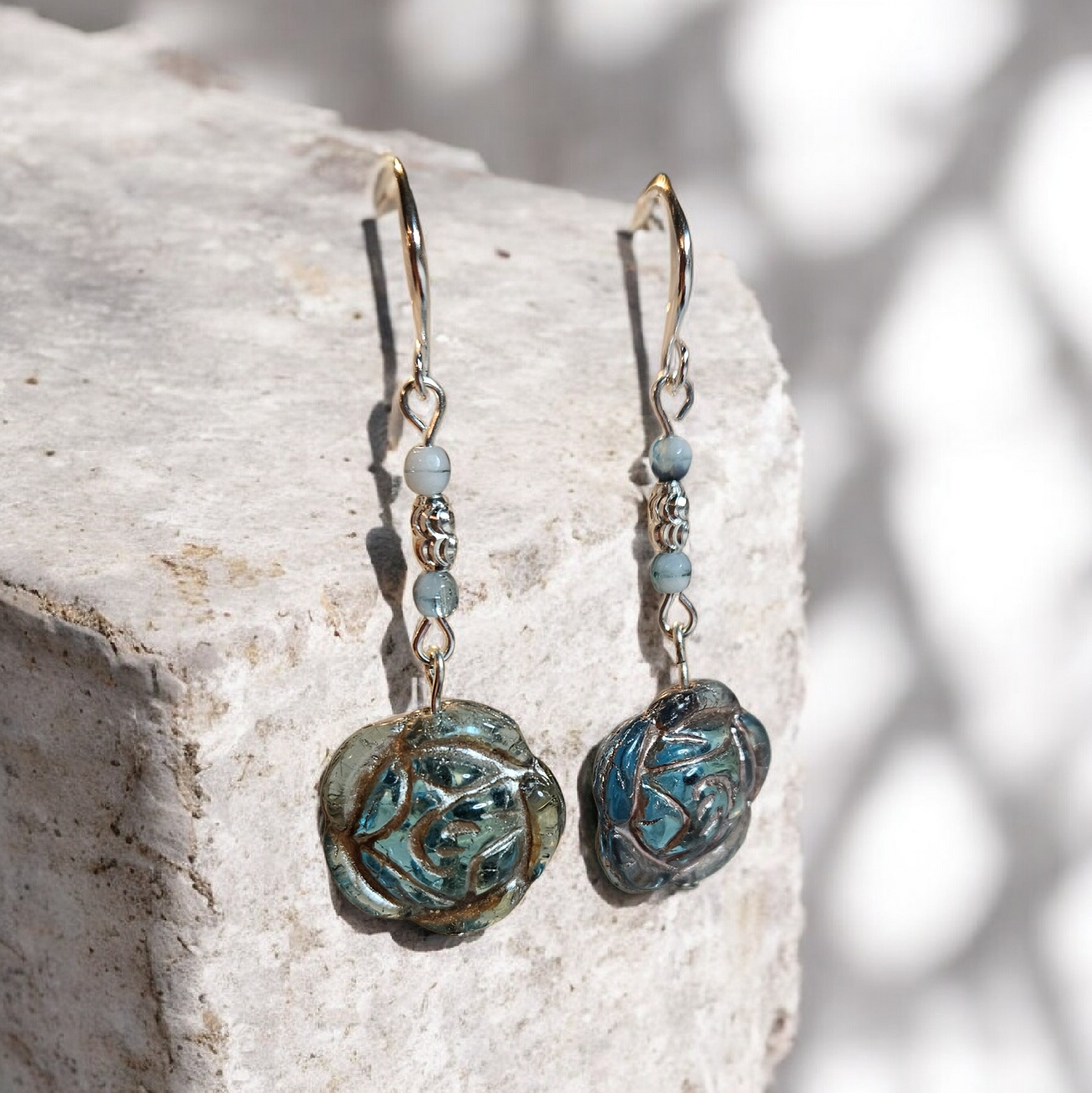 Garden Rose Czech Drop Earring - Sterling