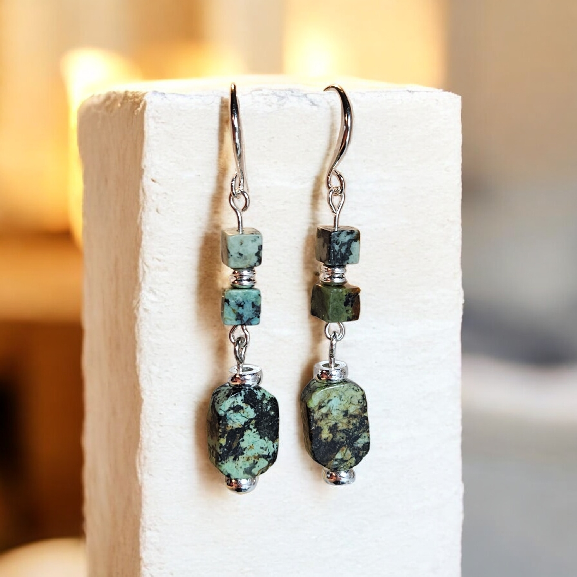 African Turquoise Earrings with Sterling