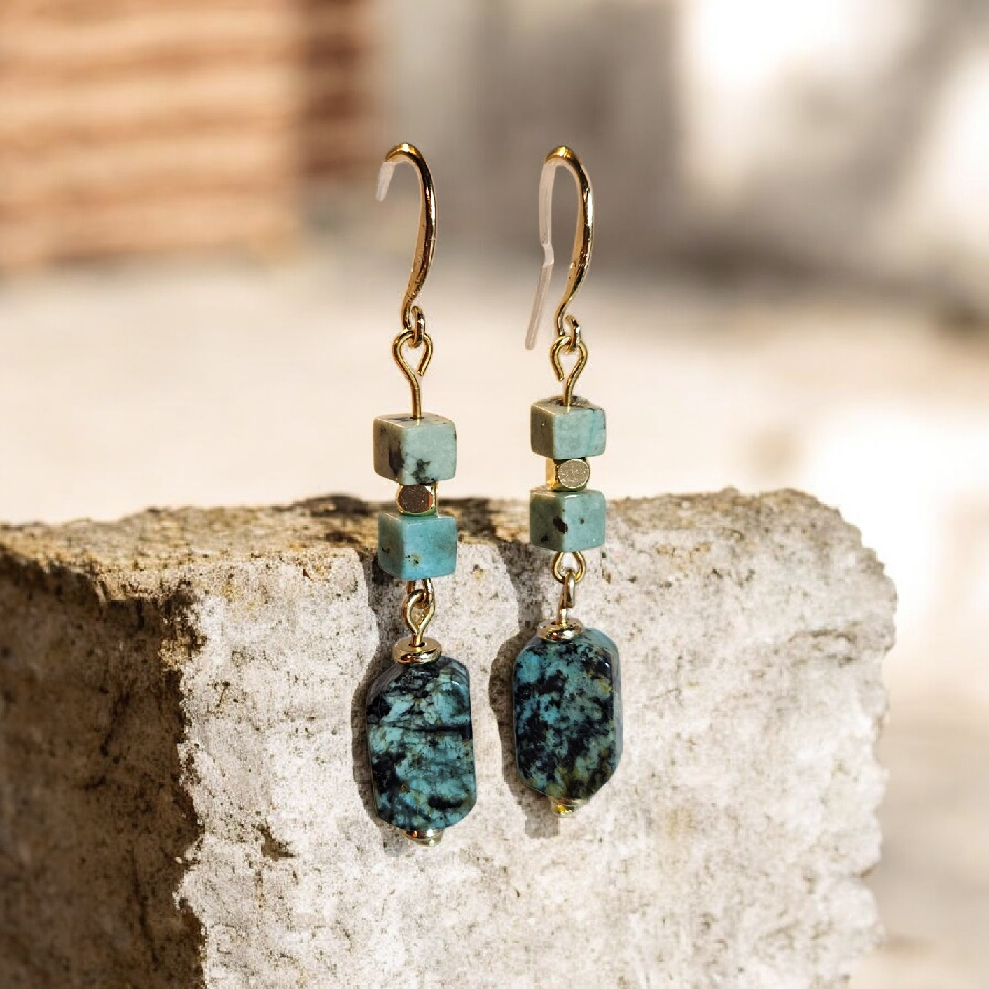 African Turquoise Earrings with Sterling
