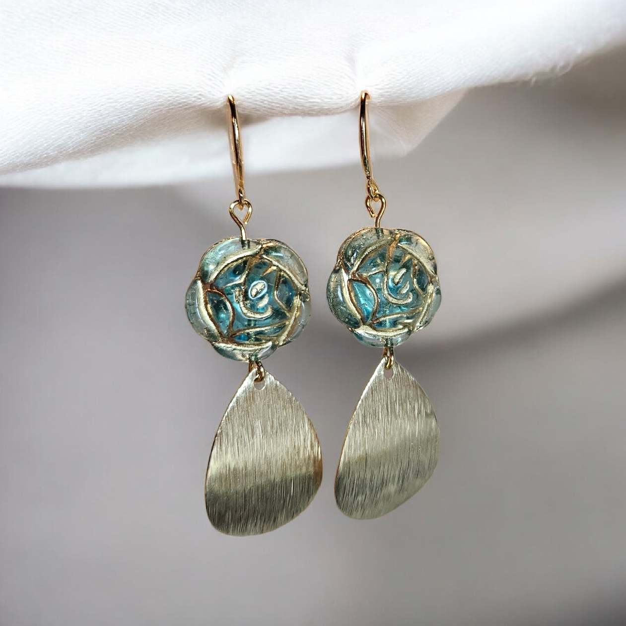 Garden Rose Czech Drop Earring Gold