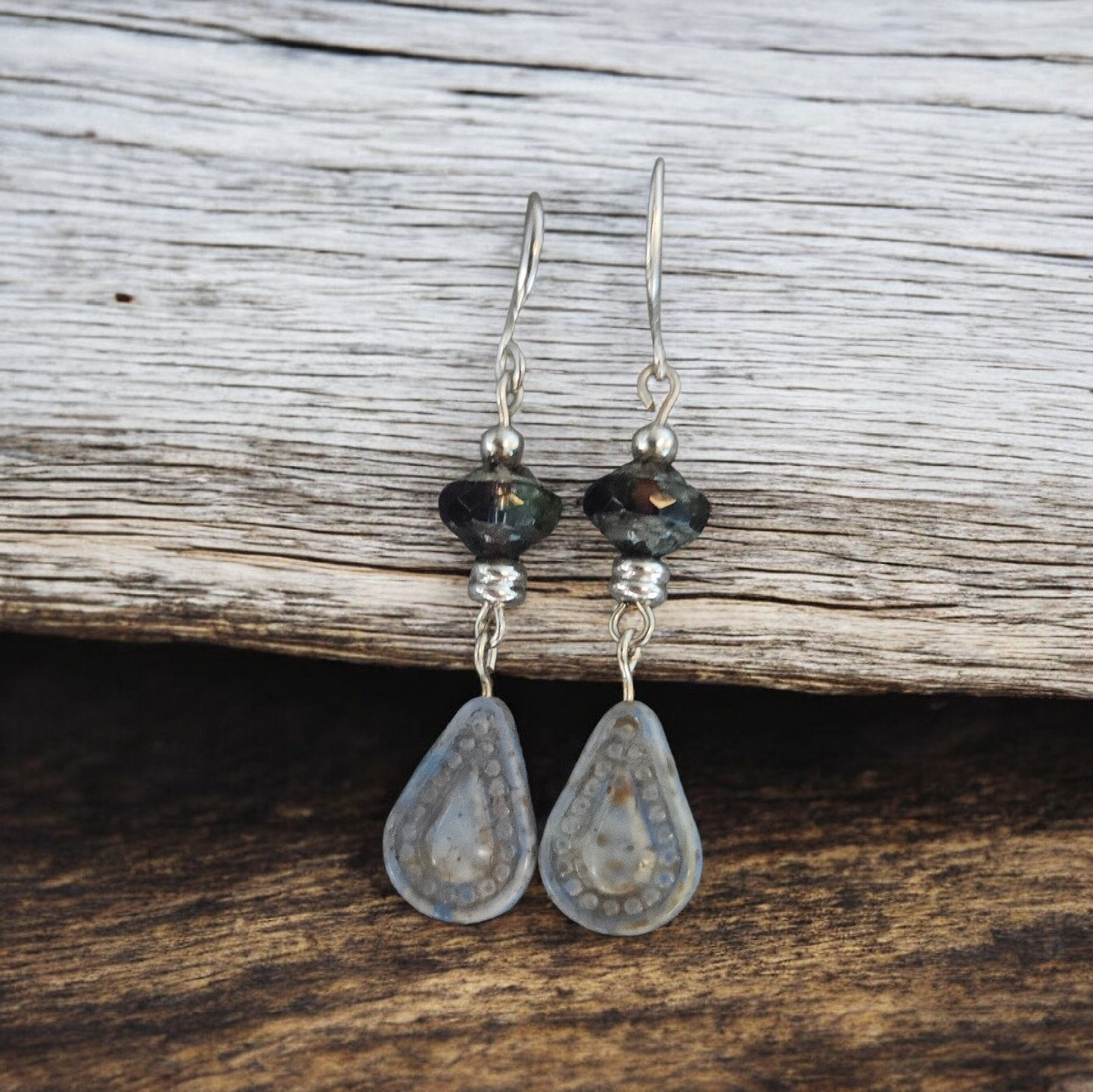 Czech Glass and Sterling Earrings