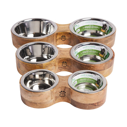 Dog Bowls MANGO Wood & Metal Floor Feeder
