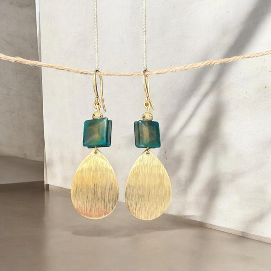 Green Tiger Eye Earrings with Gold Plated hooks