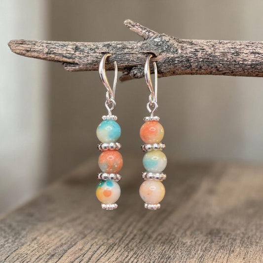 White Jade (Dyed) Tiered Earrings - 2 Styles