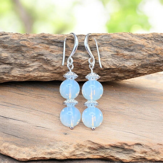 Opalite Double Round Earrings with Sterling Hooks