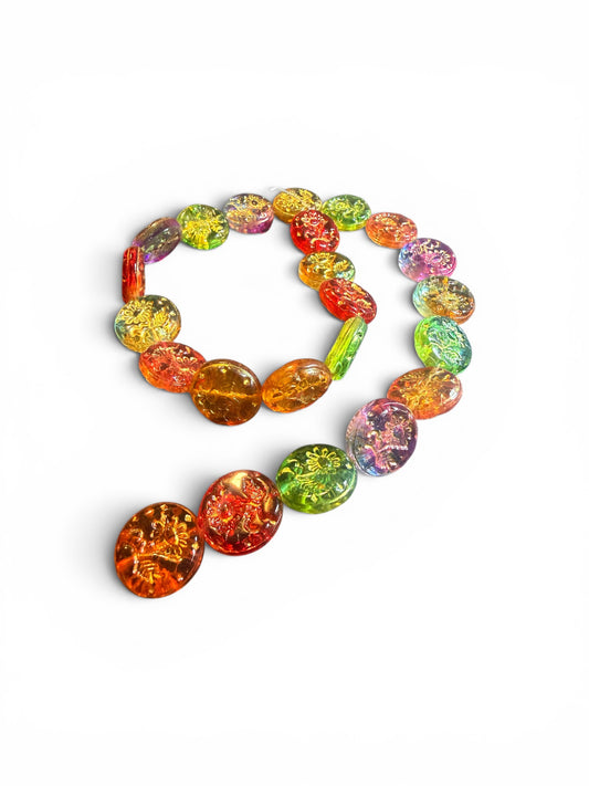 Glass Disc Beads with Sunflower Etching - 20 per strand