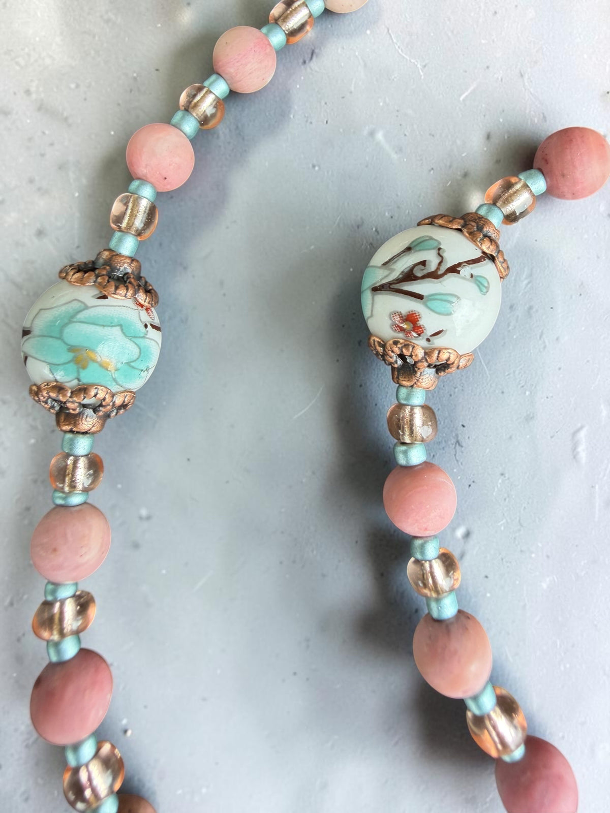 Hand painted Porcelain & Rhodochrosite Rosary