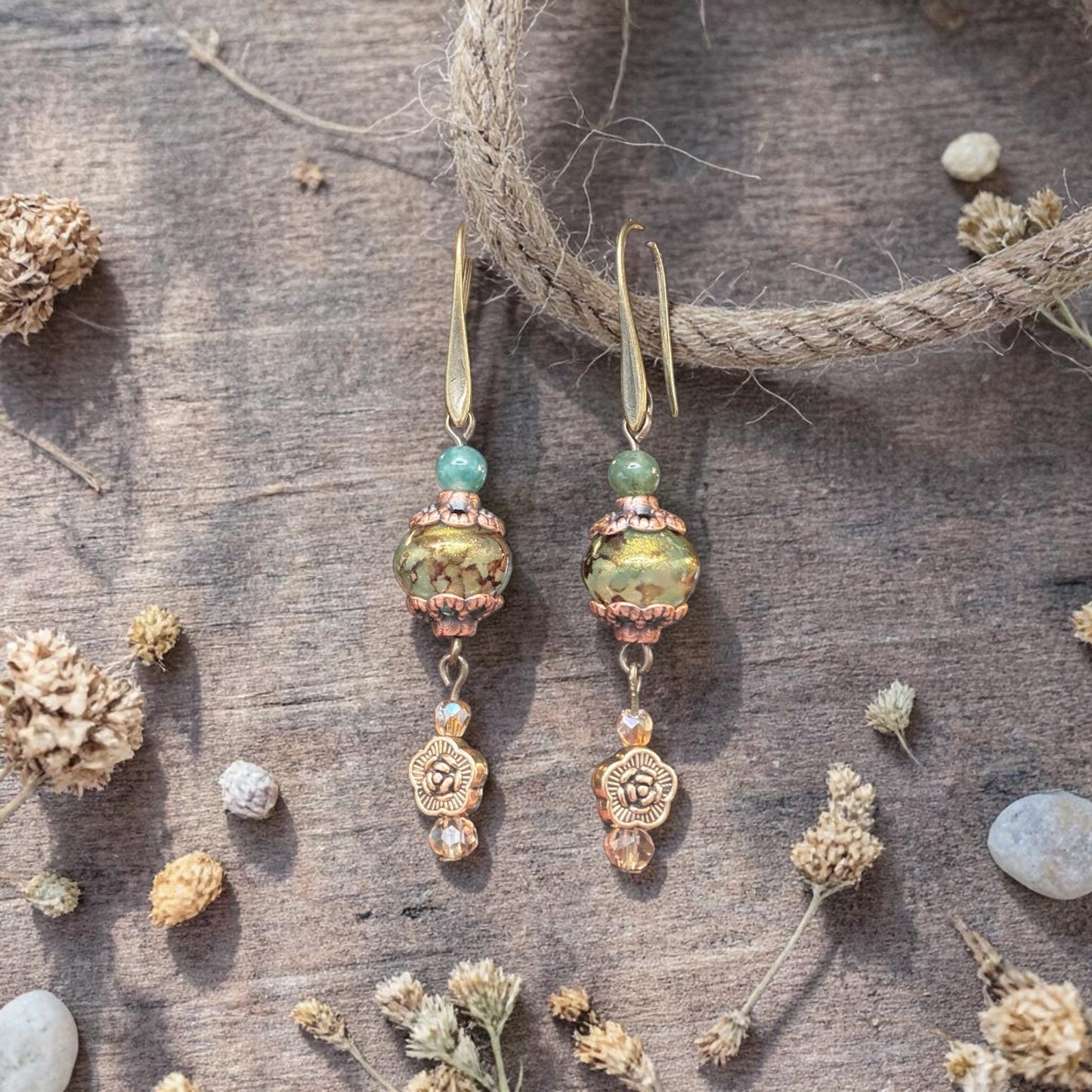 Czech Glass & Agate Bronze Earring