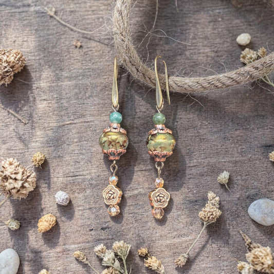 Czech Glass & Agate Bronze Earring