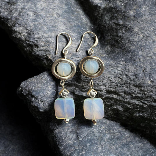 Opalite Square drop Earrings with Frame
