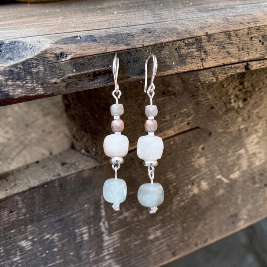 Aquamarine & Moonstone Drop Earrings