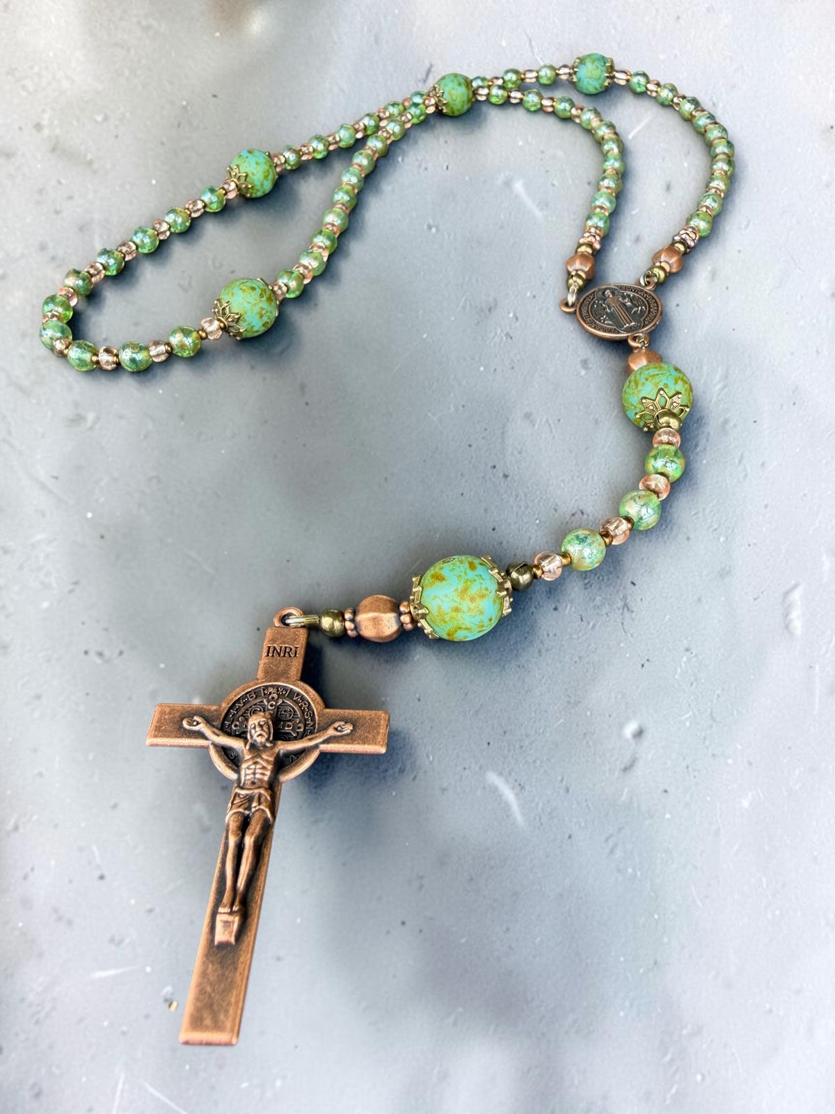 Czech Glass Green Rosary