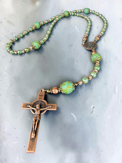 Czech Glass Green Rosary