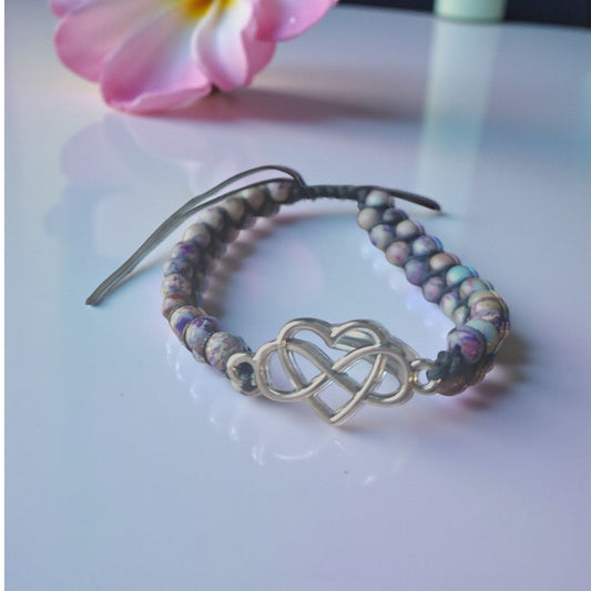 Jasper Boho Knitted Bracelet with Heart/Infinity Pendant