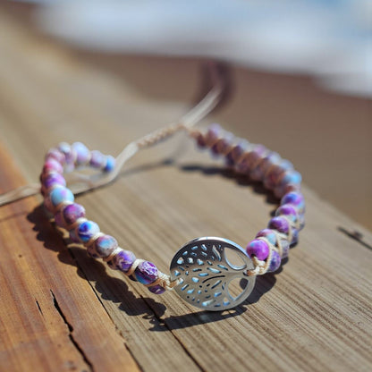 Jasper Boho Knitted Bracelets with Tree of Life Pendant - 4 Styles