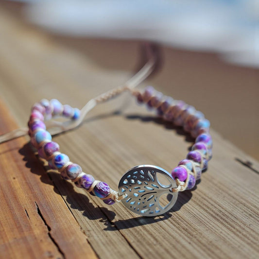 Jasper Boho Knitted Bracelets with Tree of Life Pendant - 4 Styles