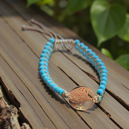 Jasper Boho Knitted Bracelets with Tree of Life Pendant - 4 Styles