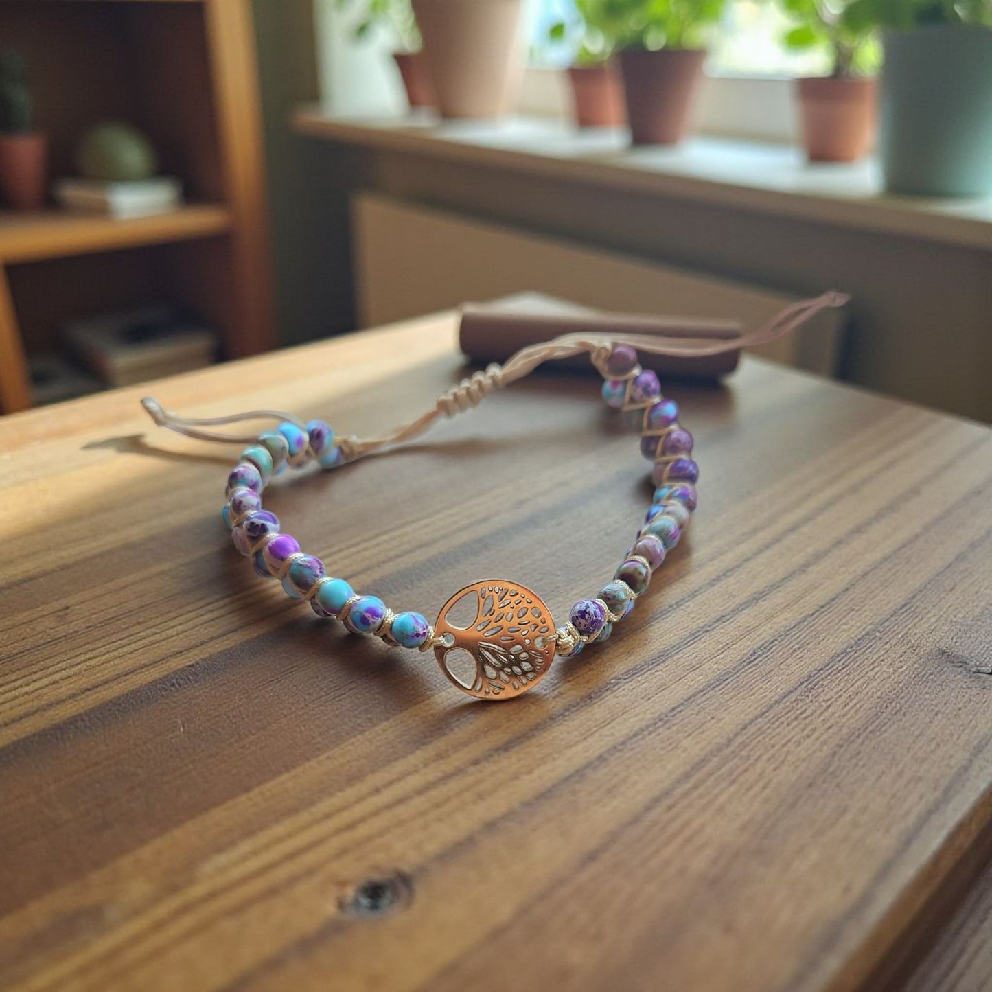 Jasper Boho Knitted Bracelets with Tree of Life Pendant - 4 Styles