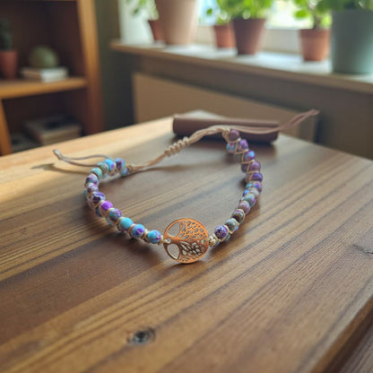 Jasper Boho Knitted Bracelets with Tree of Life Pendant - 4 Styles