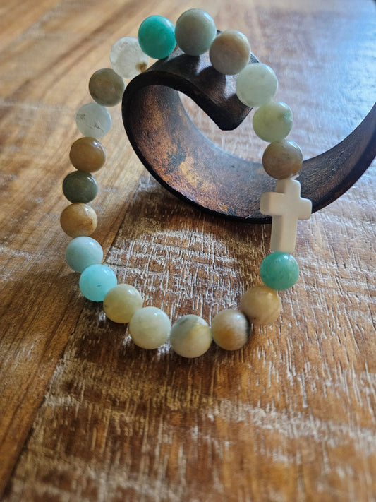 Bracelet Prayer/Cross - Amazonite Healing Stone