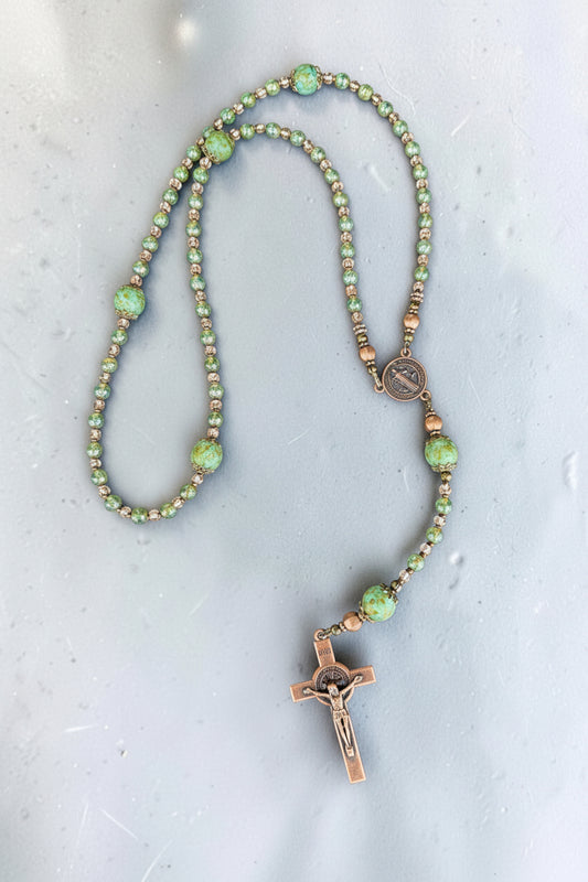 Czech Glass Green Rosary